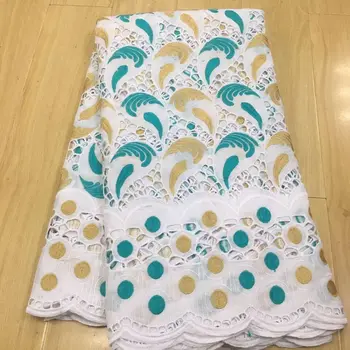 

white and gold african lace fabric 100%cotton embroidery swiss voile lace in switzenrland dubai fabric 2020 high quality