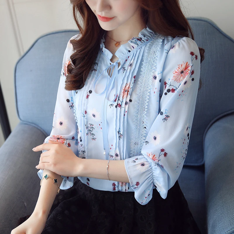 

COIGARSAM Fashion blouse women New Spring Office Lady Patchwork Print Full Sleeve Chiffon blusas womens tops and blouses 6280