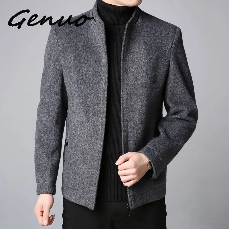 

Genuo2019 Winter New Fashion Brand Coat Men Slim Fit Wool Peacoat Warm Jackets Wool Blends Overcoat Designer Casual Mens Clothes