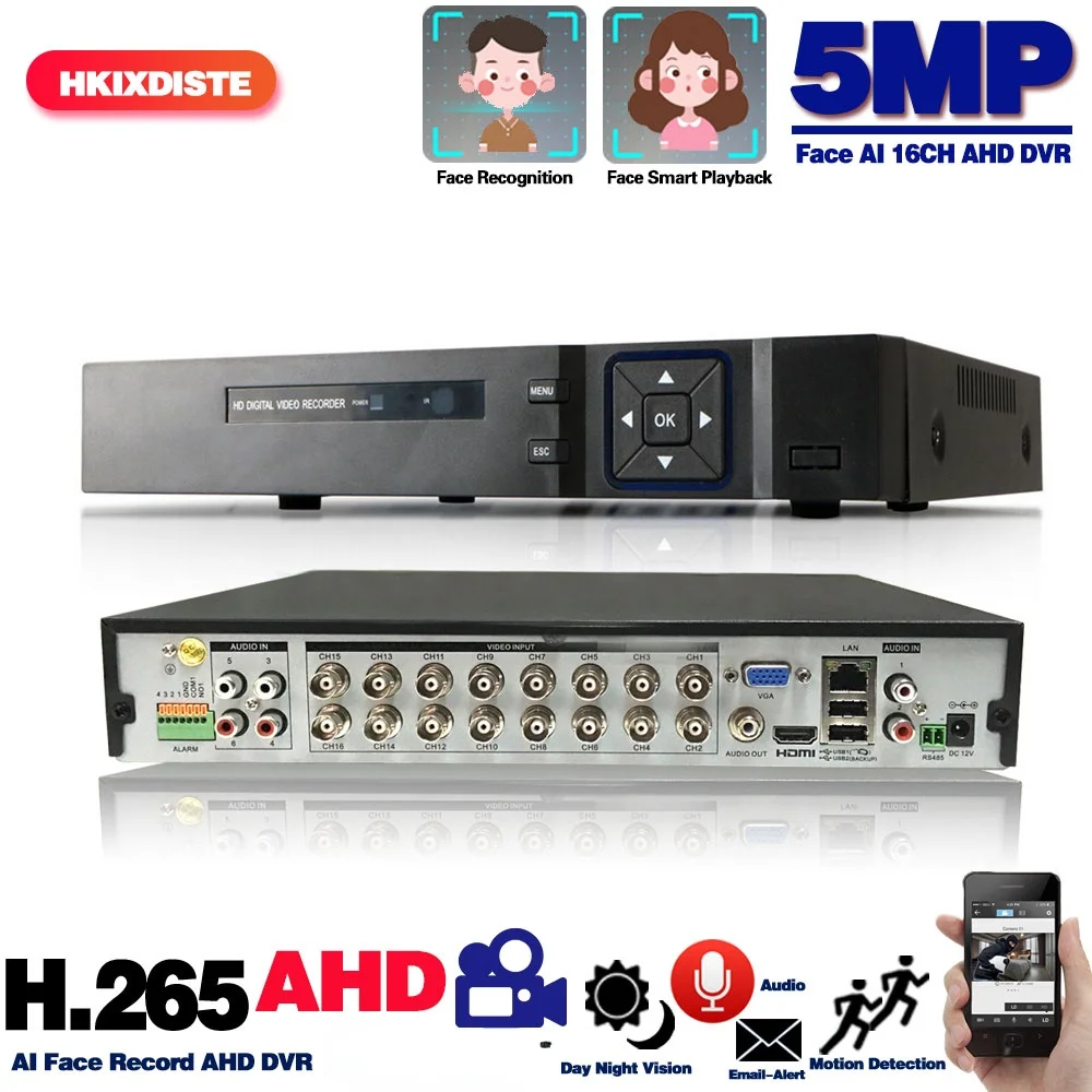 16 Channel AHD DVR 5MP 16CH AHD/CVI/TVI DVR 2592*1944 5MP CCTV Video Recorder Hybrid DVR NVR HVR 6 In 1 Alarm Security System