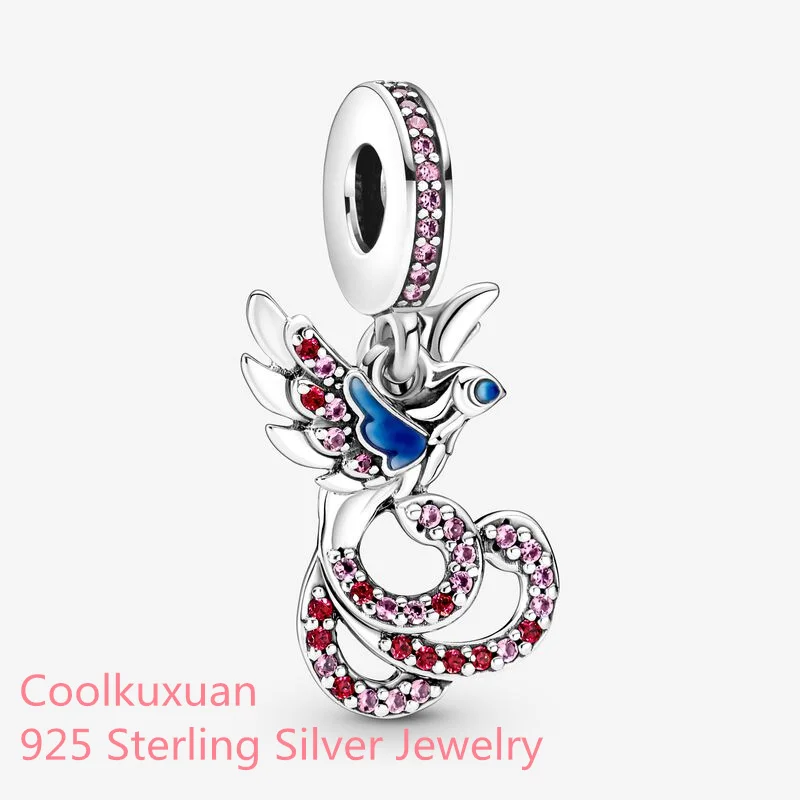 

2022 Valentine's Day 925 Sterling Silver Chinese Mythical Phoenix Dangle Charm beads Fits Original Pandora bracelets Jewelry