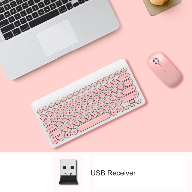 Mini Pink 2,4G USB Беспроводная игровая клавиатура мышь комбинированная круглая кнопка клавиатура Бесшумная мышь для Macbook lenovo Dell Asus hp ноутбук компьютер - Цвет: Mini Pink