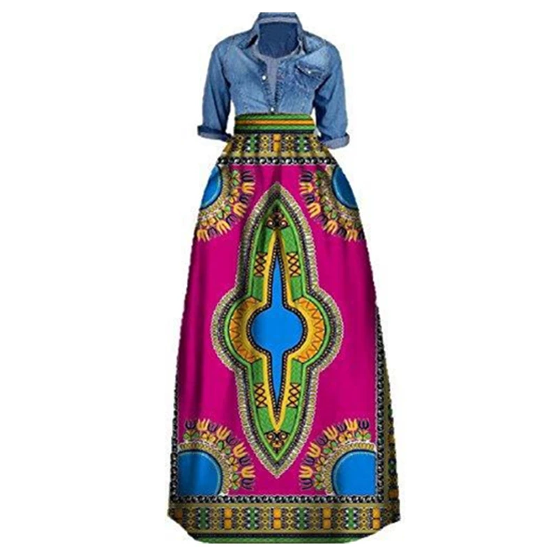 20Color African Fashion Women Dashiki Skirt 100%Cotton High Waist Bazin Riche Traditional Africa Ladies Clothes S-6XL - Цвет: Color20