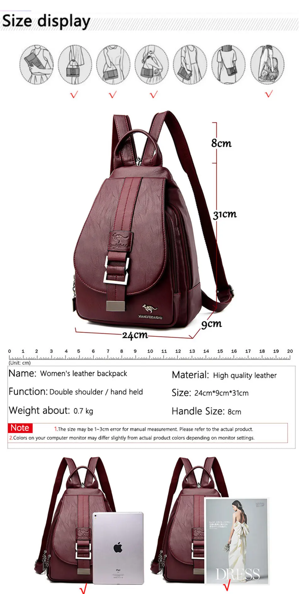 Винтажный женский кожаный рюкзак школьный женский высококачественный черный школьный рюкзак большой емкости Женские сумки на плечо