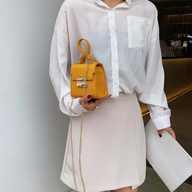 small yellow Дизайнерская сумка на плечо с цепочкой, женские Сумки из искусственной кожи, сумка для женщин, сумка-мессенджер, повседневный кошелек, два размера, держатель для карт - Цвет: small yellow