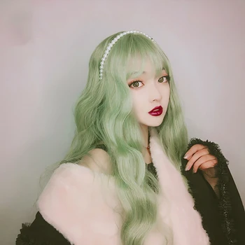 

AILIADE Long Women's Wigs with Bangs Heat Resistant Synthetic Wavy Green Wigs for Afo Fashion Cosplay Anime Party Vacation