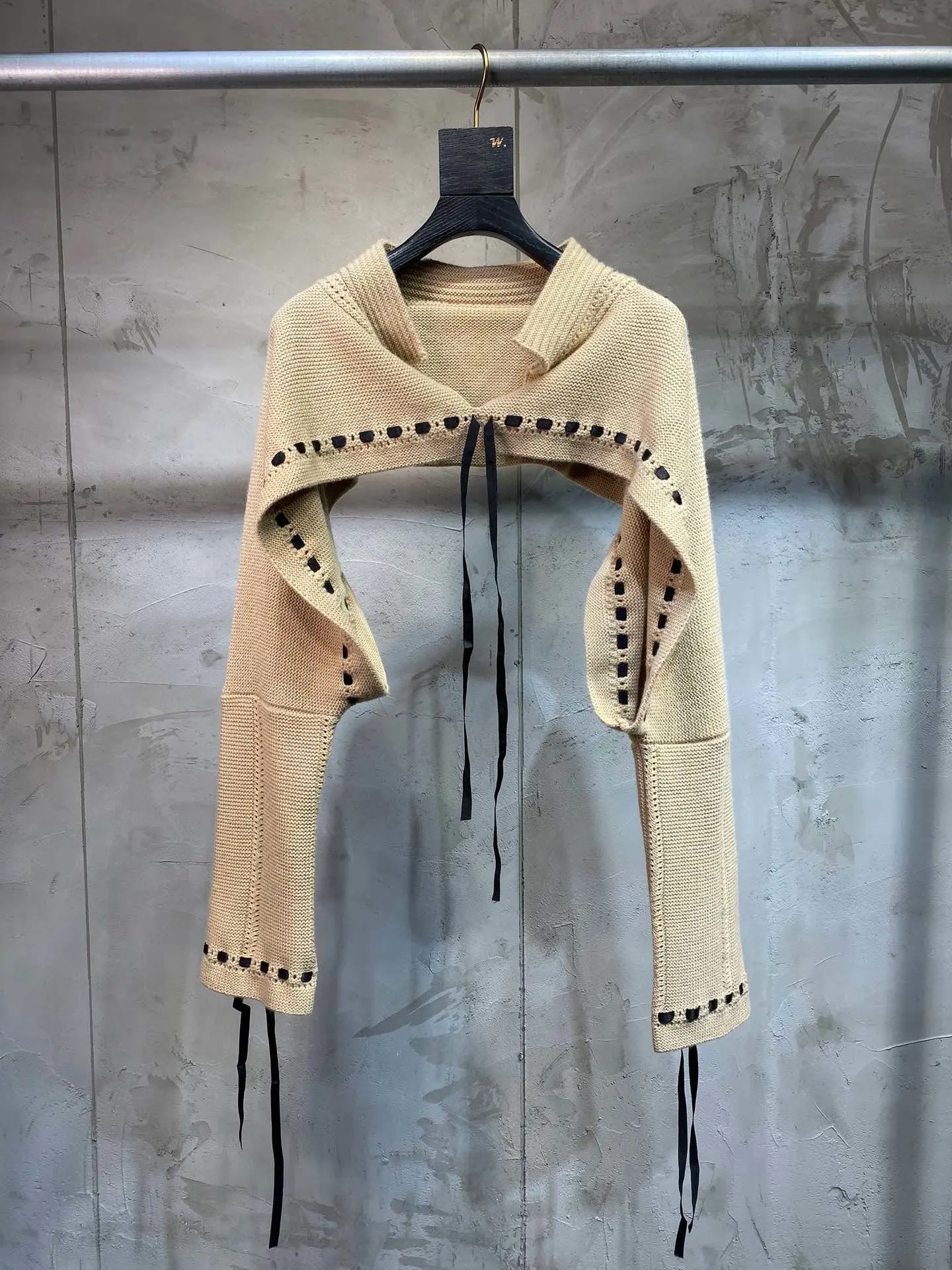 Новая женская мода длинный рукав стоячий воротник шнурок свитер 1225