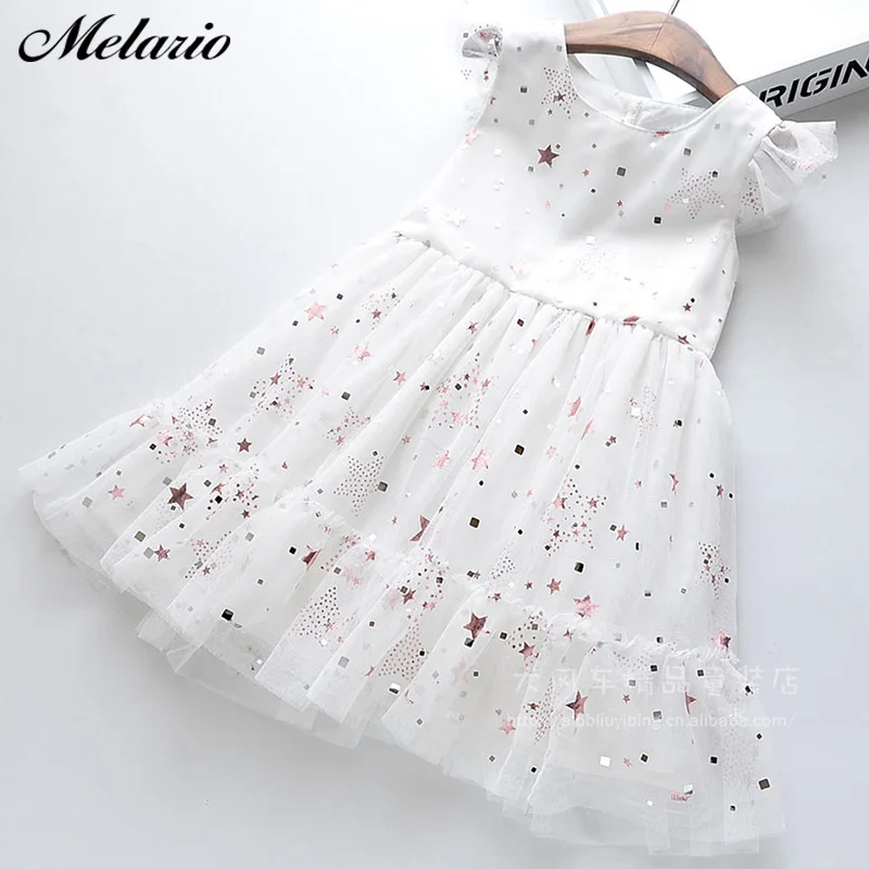 Меларио/милые платья для девочек; Сетчатое платье принцессы без рукавов с блестками и звездами для девочек; летняя детская одежда; Детский костюм принцессы