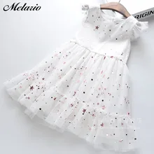 Меларио/милые платья для девочек; Сетчатое платье принцессы без рукавов с блестками и звездами для девочек; летняя детская одежда; Детский костюм принцессы