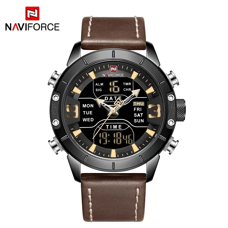 NAVIFORCE аналого-цифровые часы мужские люксовый бренд из нержавеющей стали спортивные мужские часы Кварцевые водонепроницаемые мужские модные часы - Цвет: Yellow