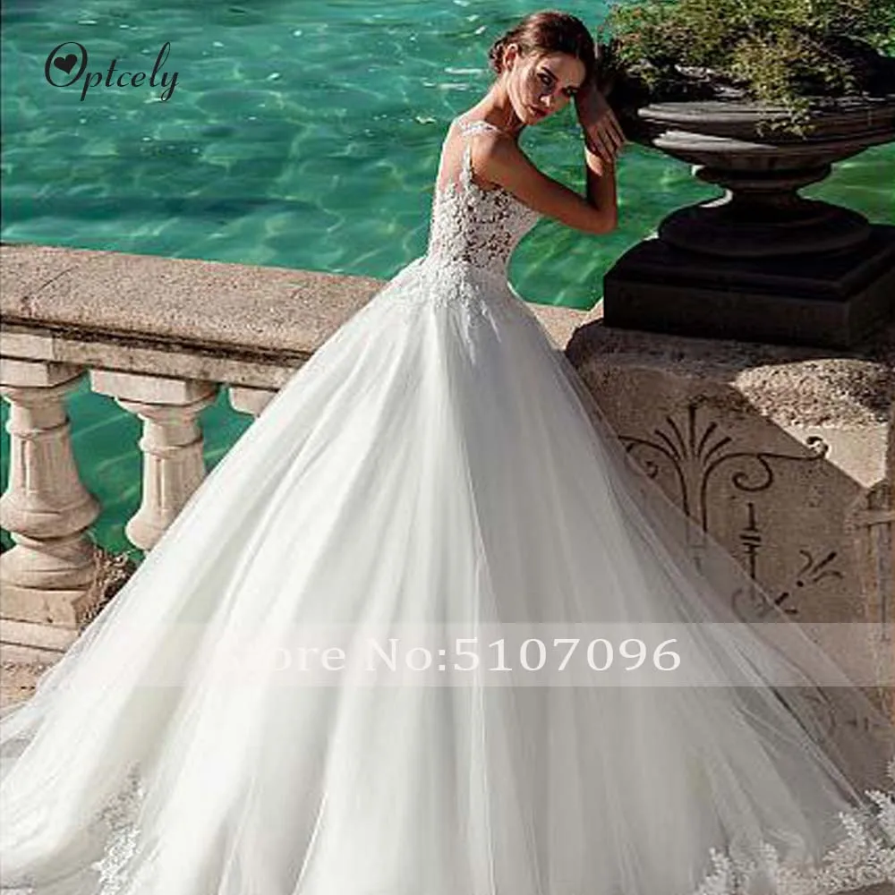 Optcely Vestido de Noiva Свадебные платья трапециевидной формы без рукавов с круглым вырезом и пуговицами 2019 изысканные платья с аппликацией и