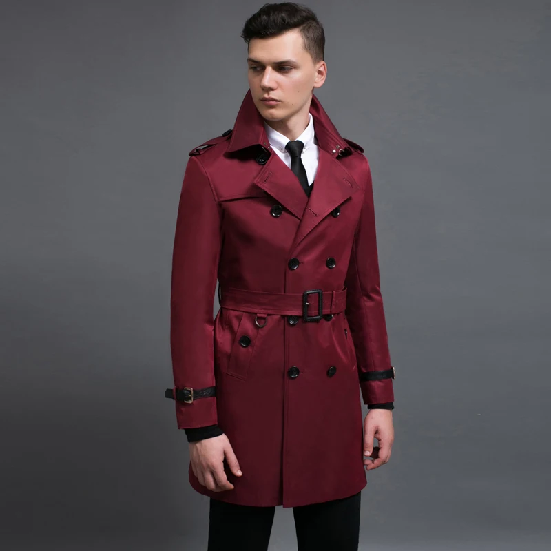 

S-6XL Fashion Men Short Casual Business Trench Coat Autumn Spring Double Breasted Waterproof Slim Fit Belted Trench Casaco