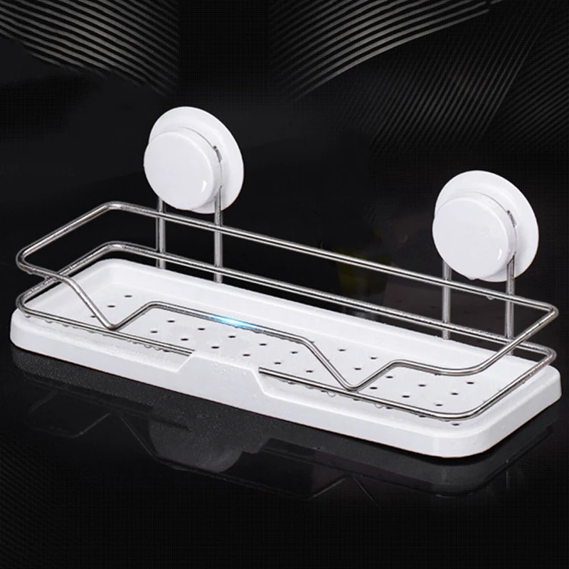 New Dual Strong Suction Cup Bathroom Shelf Kitchen Storage Wall Mounted Holder Bathroom Wall Rack Shower Lotion Organizer Shelf