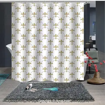 

Washable Home Bath Decor Waterproof Shower Curtains Fleur De Lis Pattern Vintage Stylized Lily Flower Royal Symbol Artistic