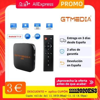 

Original Global GTMEDIA G1 Smart TV Box 4K H.265 Android TV 7.1 Ultra HD 1G 8G WIFI Google Cast Set top Box Media Player TV Box