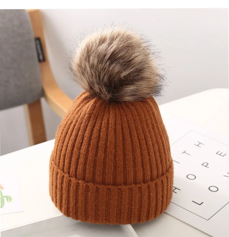 Winter Kids Knitted Hat Beanie For Baby Infant Girls Boys Warm Pure Color Thickened Ball Newborn Photography Autumn