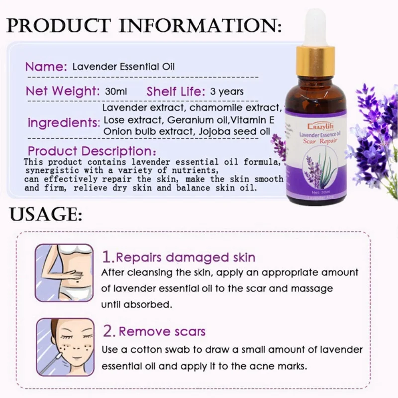 Восстанавливающее масло для удаления шрамов, питательное масло для кожи, мягкое, не раздражающее, рассеивает шрам, эфирное масло лаванды