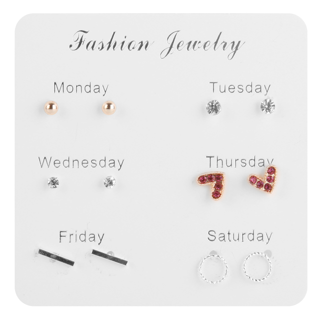 Pairs Stud Earrings Set for Women Statement Heart Star Snowflake Flower Crystal Pearl One Week Minimalist Set of Earrings Gift