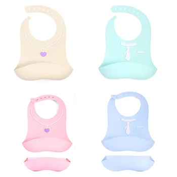 

10pcs Baby Bib Silicone Waterproof Bib Pockets EVA Waterproof Lunch Feeding Bibs with Cartoon Pattern Durable Silicone Bib