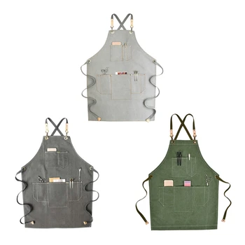 

New Chef Apron Cotton Canvas Cross Back Adjustable Apron with Pockets for Women and Men, Kitchen Cooking Baking Bib Apron, A