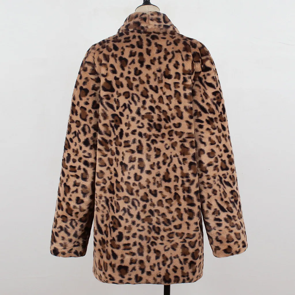 Fashion Womens Ladies Coat Jacket Warm Faux Fur Coat Jacket Leopard Turn Down Collar Jacket Women Outwear Overcoat Plus Size