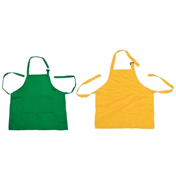 

2x Children's Apron Kid's Apron (Green&Yellow)