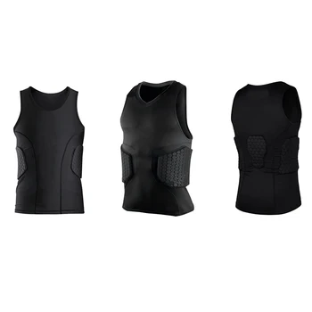 baratas Protetor De Reforço Masculino Acolchoado Colete Camisa De Compressão Colete De Treinamento Com 3-pad Para Futebol Basquete Hóquei Engrenagem De Proteção