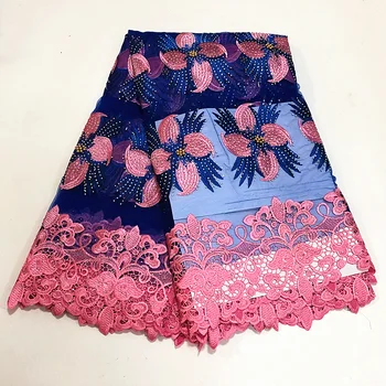 

2020 Hot Sale Royal Blue African Guipure tulle Lace With Beads Stones French Net Lace Fabric Cord Laces For Party ZQ1-4