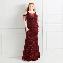 

Luxury Plus Size Long Evening Dresses for Women Sequined Glitter Fashion Banquet Prom Gowns with Beaded Tassel Robes Night Party