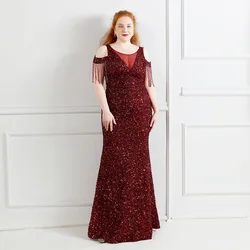 Luxury Plus Size Long Evening Dresses for Women Sequined Glitter Fashion Banquet Prom Gowns with Beaded Tassel Robes Night Party