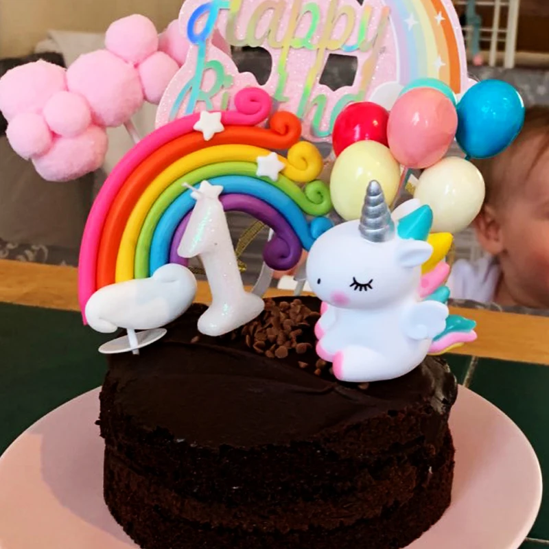 Радуга caketopper Единорог торт Топпер облако флажки для торта День рождения вечерние украшения Дети DIY-торт или свадебный десерт декор стола