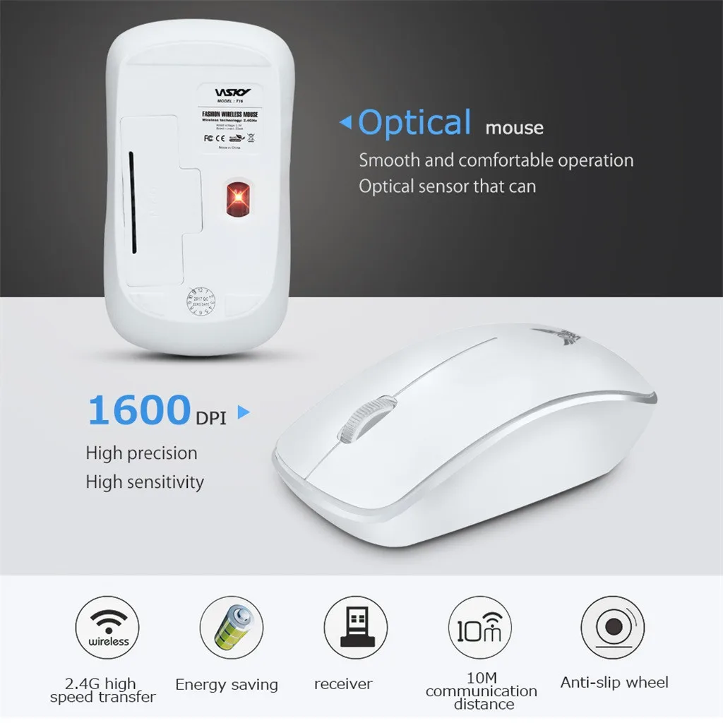ZERODATE T16 Wireless Mouse USB Receiver Optical Sensor For PC Laptop Tablets