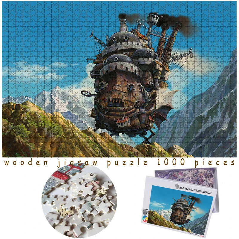 

MOMEMO Howl's Moving Castle Wooden Jigsaw Puzzle 1000 Pieces Adults Toys Cartoon Anime 75*50cm Wooden Puzzles for Kids Games Toy