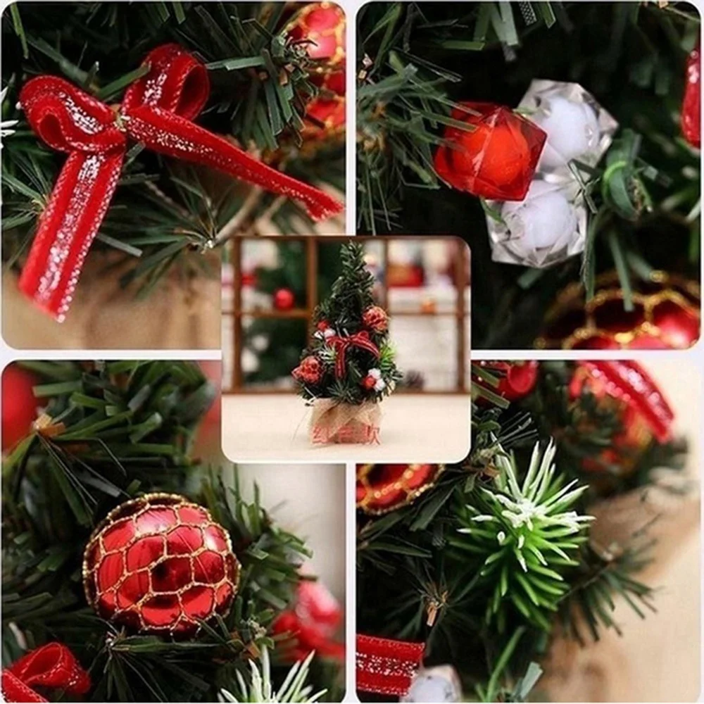 9 Styles 22cm Mini Christmas Tree with Ribbon Bow Ornaments Party Xmas Day New Year Room Table Holiday Decoration Festival Decor