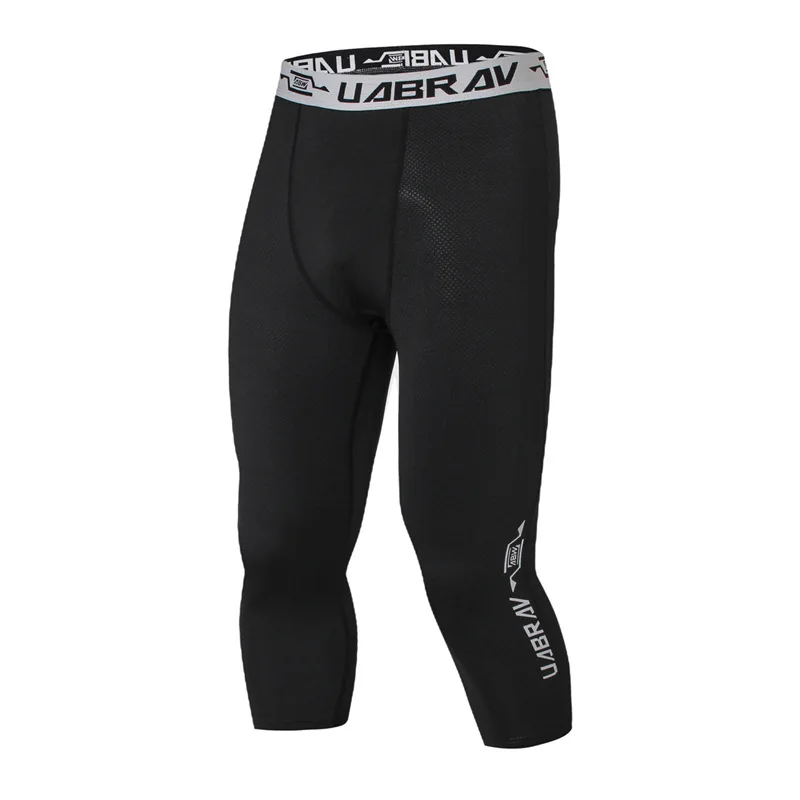 Men Sports Running Fitness Tights Cropped Workout Compression Pants Elastic Gym Exercise Training Leggings Breathable Quick Dry