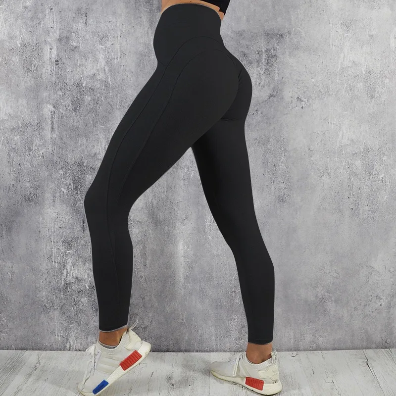 Женская высокая талия очень эластичный однотонный цвет Леггинсы для йоги морщинки бедра сексуальные тонкие колготки для бега фитнес спортзал спортивные брюки женские