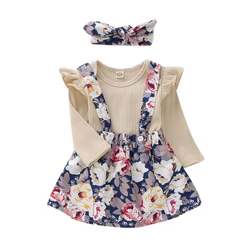

Baby Girl Clothes Dress 3PCS Newborn Baby Girl Outfits Clothes Romper Bodysuit+Tutu Floral Dress Set