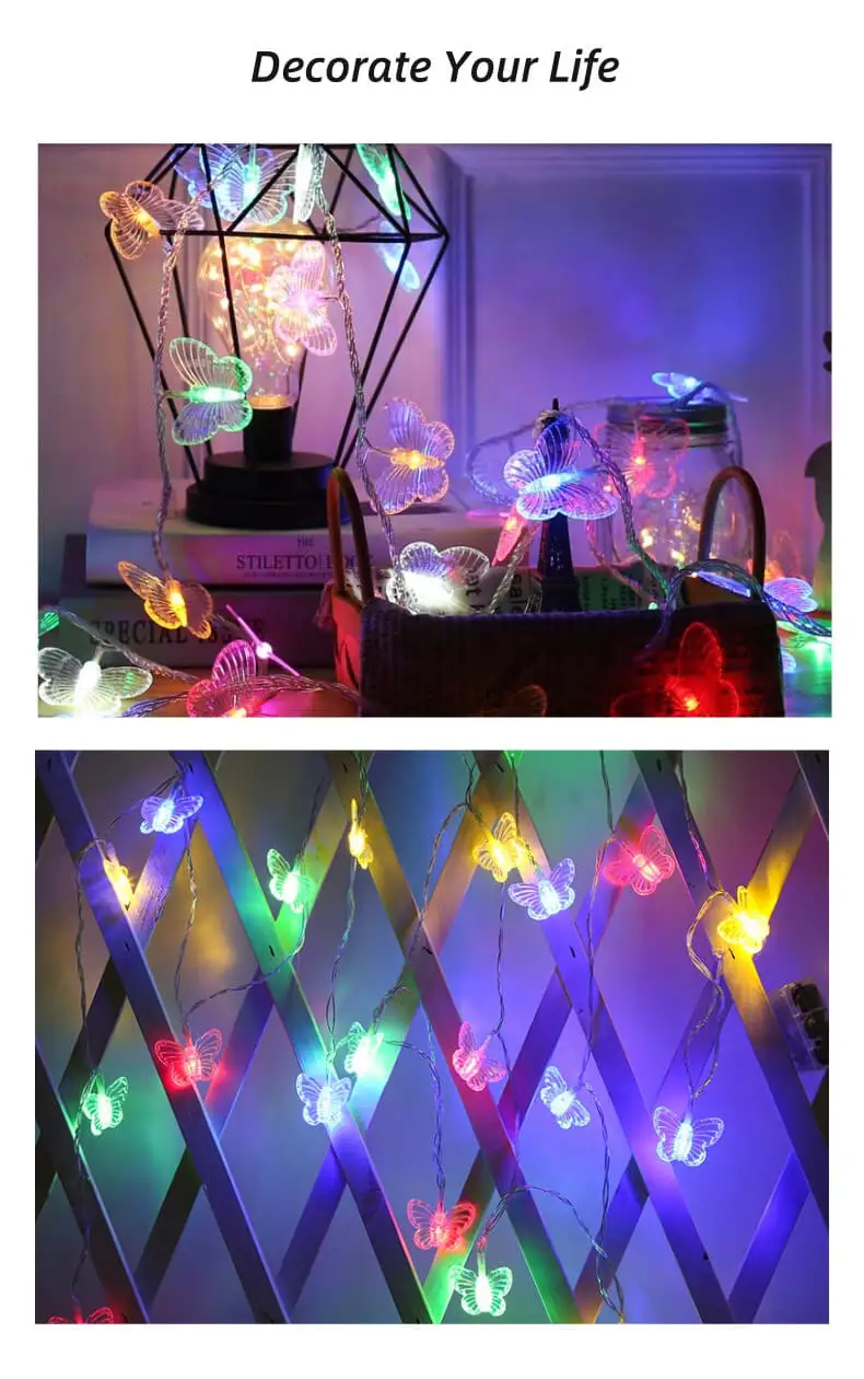 white fairy lights Butterfly Christmas Lights Outdoor Garland LED String Night Lamp Chain Halloween Patio Bedroom Party Living Room Wedding Holiday outdoor bulb string lights