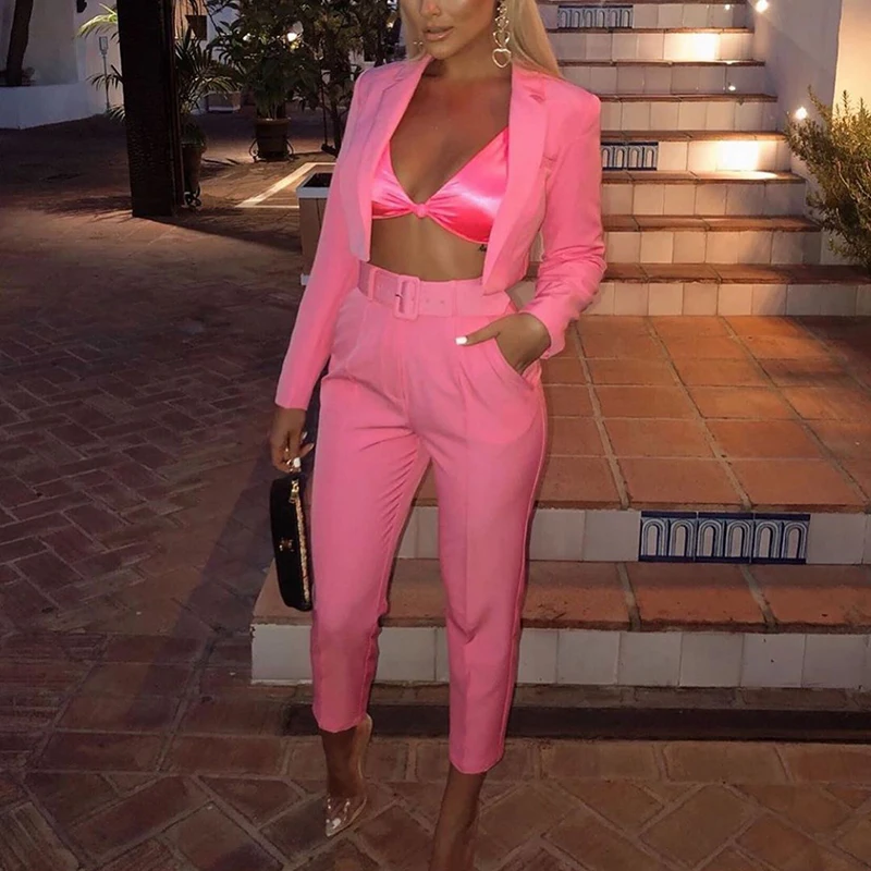 

Fashion Womens None Breasted Short Blazer Set 2 Pieces Women Suits Office Lady Casual Green Blazer Fall 2019 Woman Party Clothes