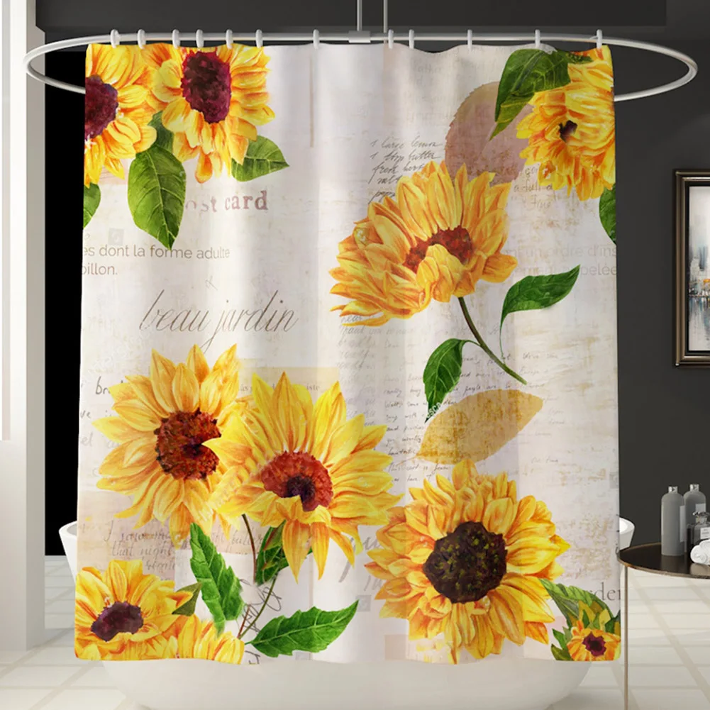 4pcs Water Absorption Daisy Rose Pattern Home Practical Toilet Cover Universal Shower Curtain Set Waterproof Bathroom Mat