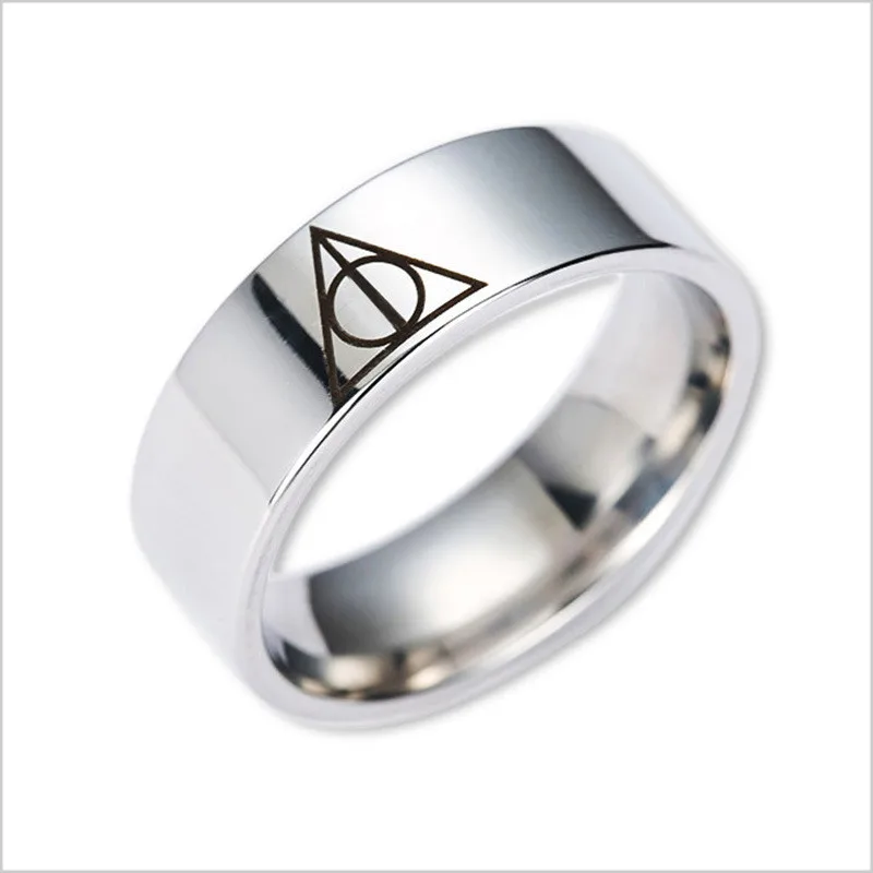 Trendy Silver Color Movie Deathly Hallows Potter Stainless Steel Rings Geometric Circle Triangle Ring for Men Women Jewelry | Украшения и