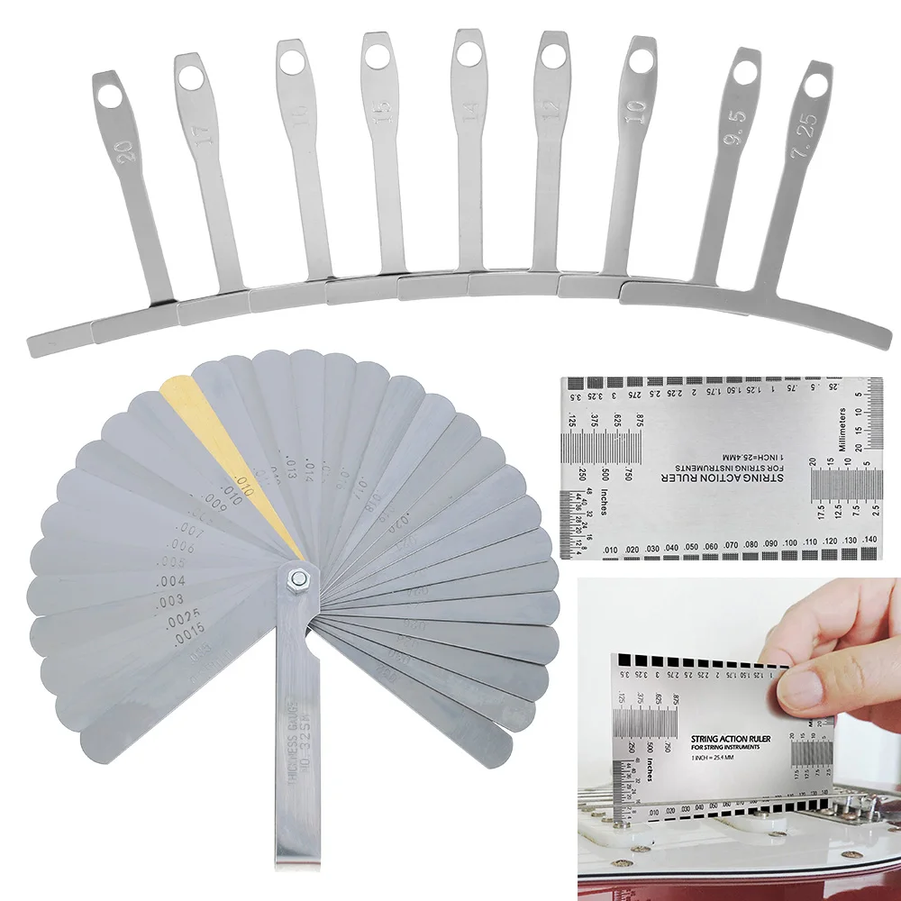 11Pcs Stainless Steel Guitar Feeler Gauge Measuring Tool for Guitar