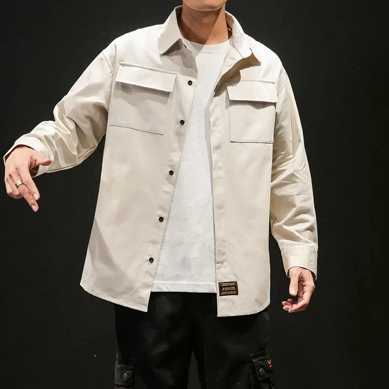 

2019 Men's Autumn New Casual Solid Color Long-sleeved Lapel Shirt Loose Temperament Trend Cotton Camisa Masculina Streetwear