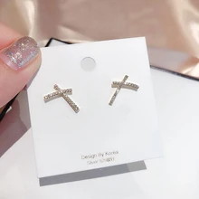Изысканные геометрические сережки с крестиком золотого цвета, серьги-гвоздики с микропокрытием из кубического циркония, Женские Ювелирные изделия в подарок