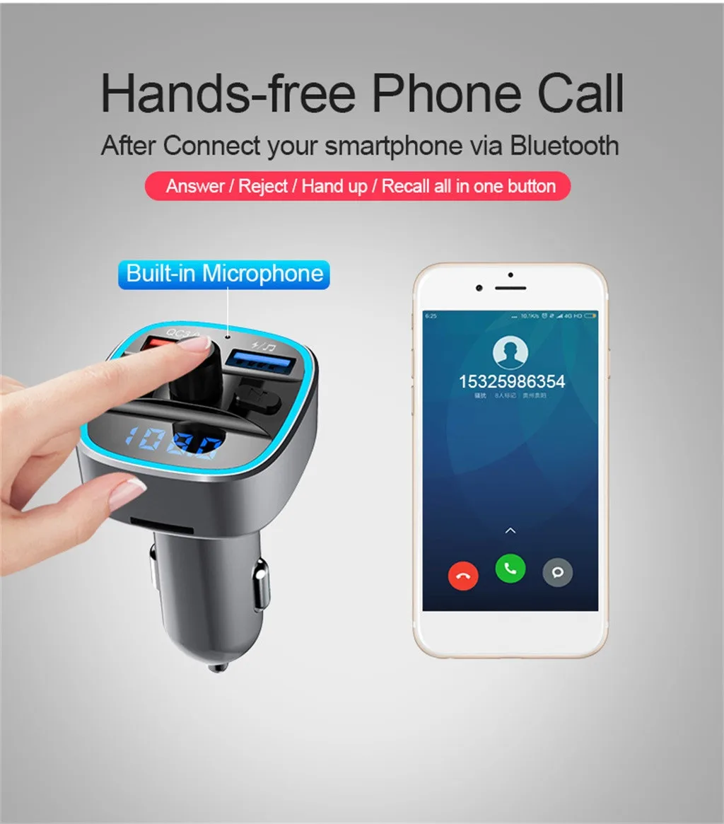 Автомобильный Bluetooth fm-передатчик 6 цветов светодиодный подсветка поддержка tf-карты USB Bluetooth автомобильные аксессуары# BL30