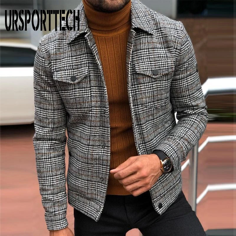 URSPORTTECH abrigo cuadros para hombre, chaqueta militar a la moda, cortavientos, otoño|Chaquetas| - AliExpress