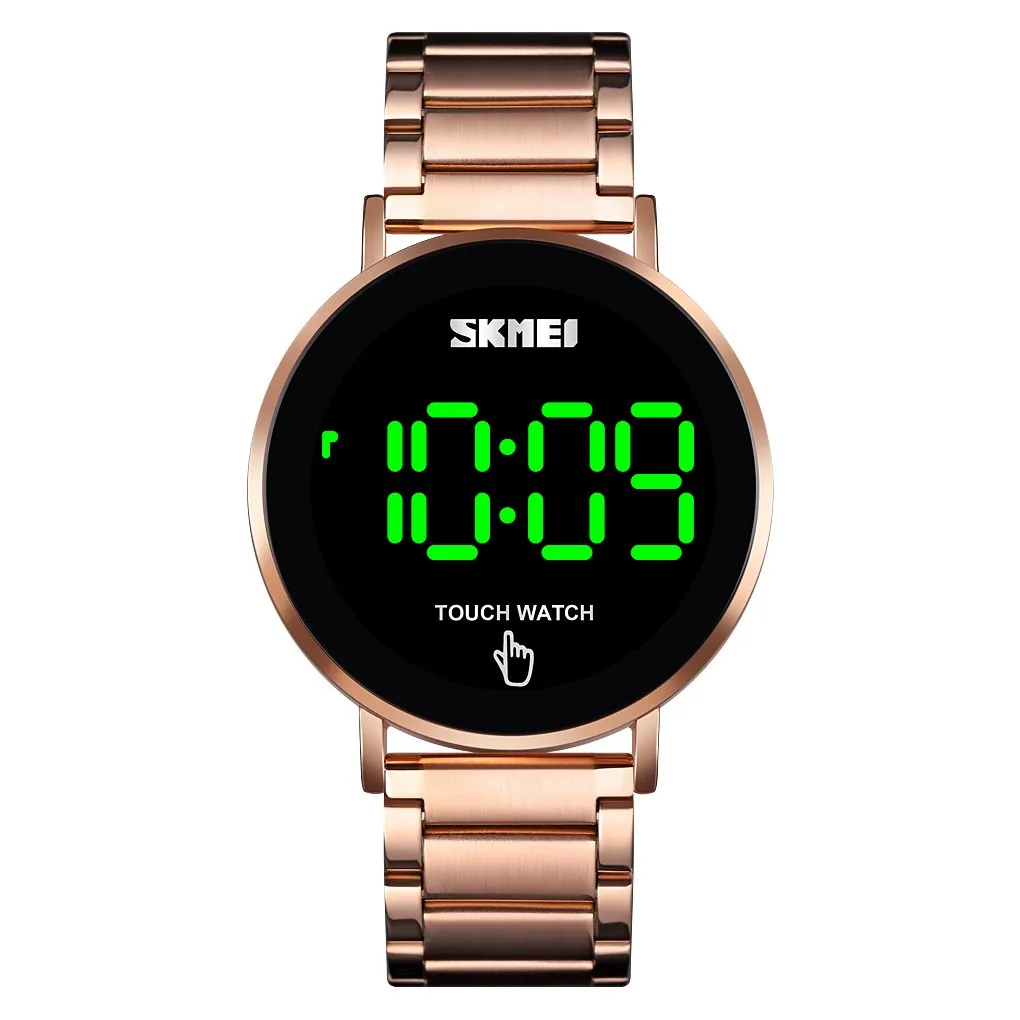 Rose Gold Модные мужские часы, цифровой светодиодный, геометрические, нержавеющая сталь, сенсорные часы, подарок, montre digitale homme relogios prova de agua X4 - Цвет: Rose Gold