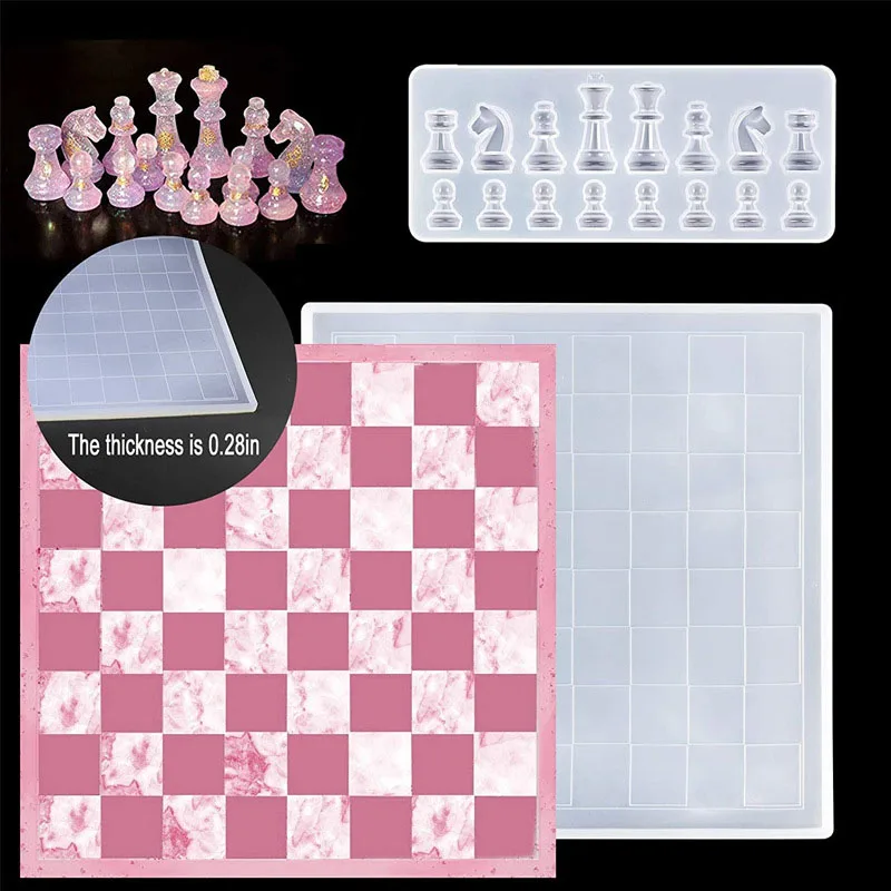 RESINWORLD Chess Resin Mold Set, 1Pcs Checkers Chess Board Mold