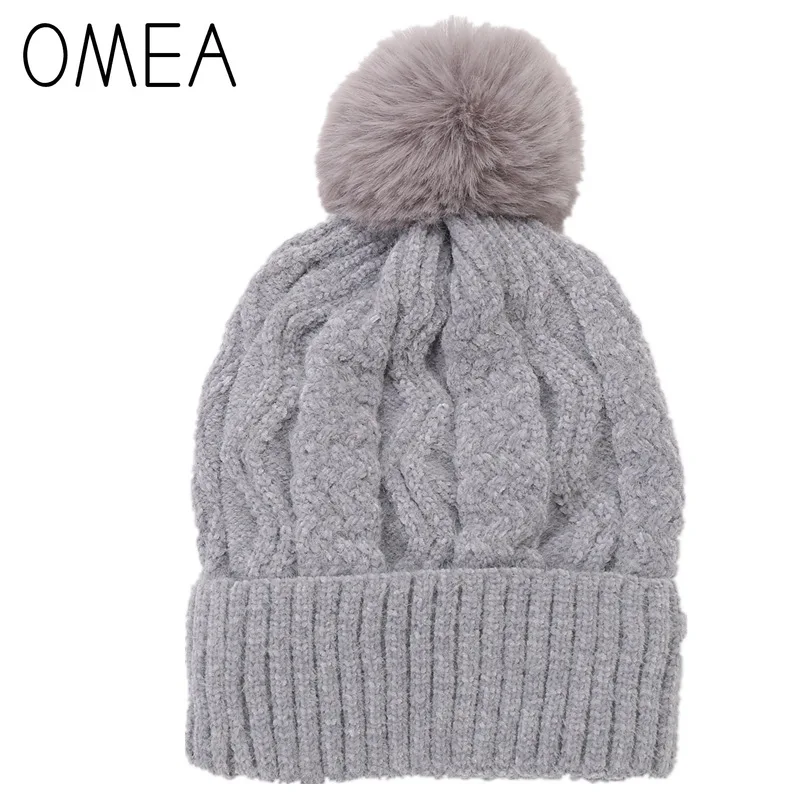 OMEA, норковая кашемировая шапка для женщин, помпон, зимняя модная шапка, бархат шениль, мягкая вязаная шапка из жаккардовой шерсти, шапка из ангоры для девочек