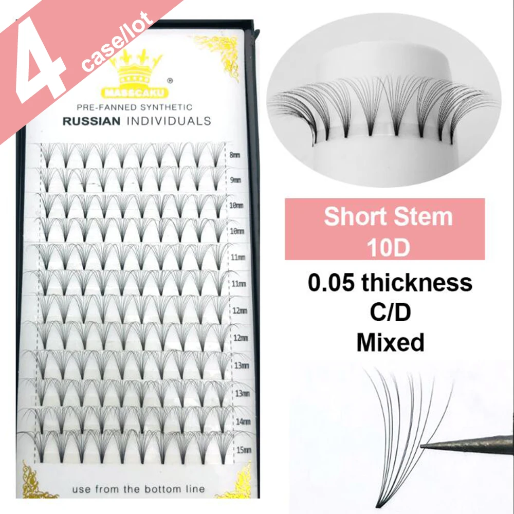 MASSCAKU 4 футляра/лот 3D 4D 5D 6D 10D короткие Накладные ресницы с выемкой, сделанные в русском стиле, вентиляторы из искусственной норки, накладные ресницы